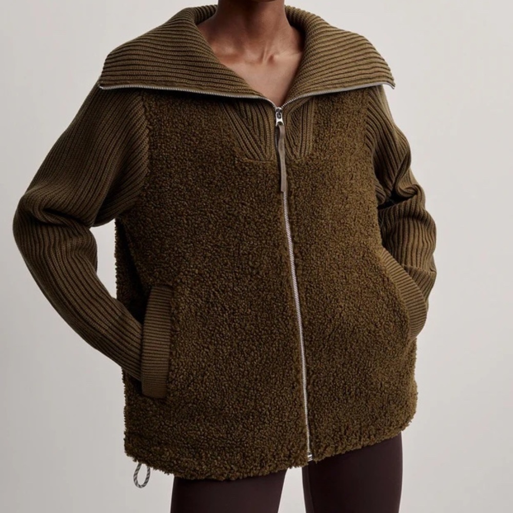 Varley Ardley Zip Through Knit Jacket in Dark Olive